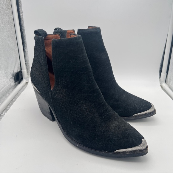 Jeffrey Campbell Cromwell Cutout Western Boot 8.5 Black Suede Snakeskin Heeled - Picture 2 of 8